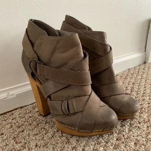 Taupe strapy platform booties